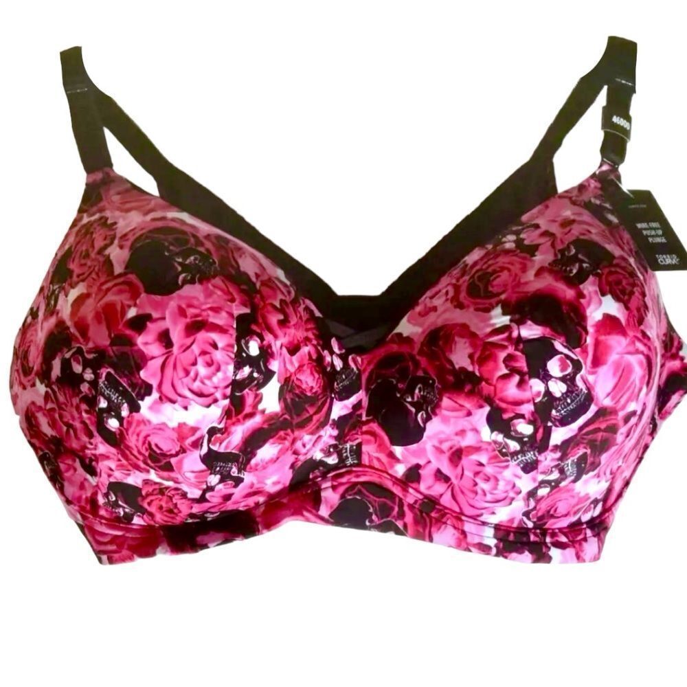 Torrid Pink Rose Skull Push-Up Wire-Free Microfiber 360° Back Smoothing Bra NWT - Picture 9 of 10